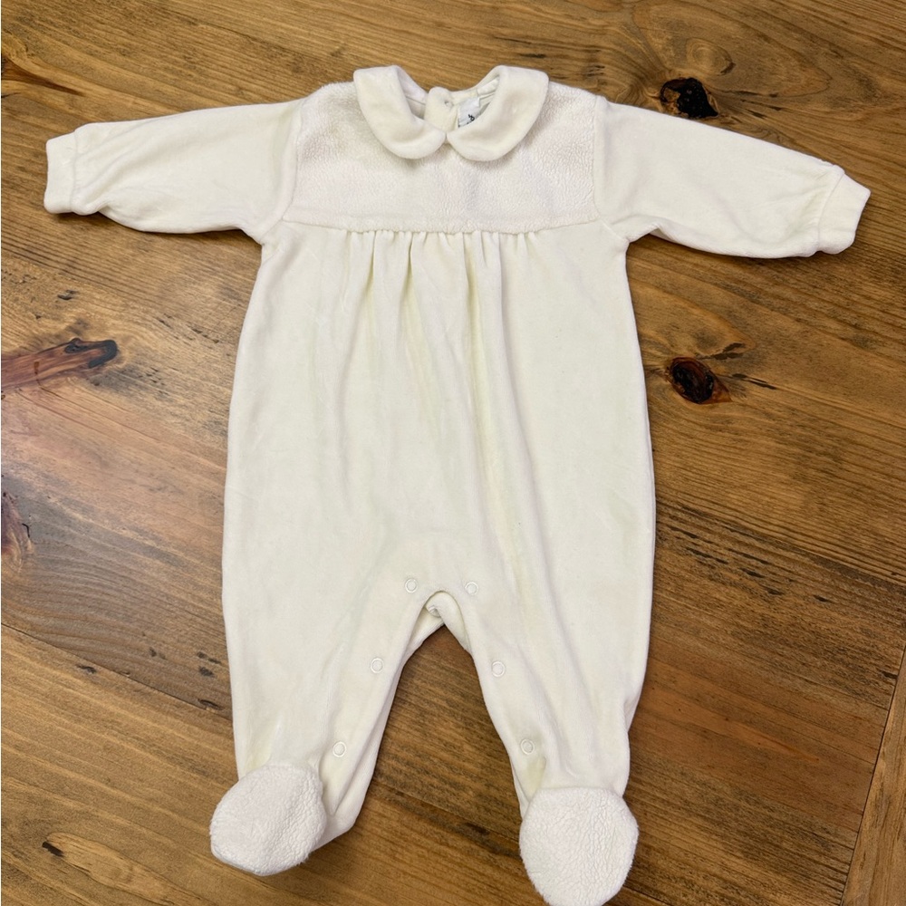 Baby Dior Ivory Velour Fleece Footed Sleeper